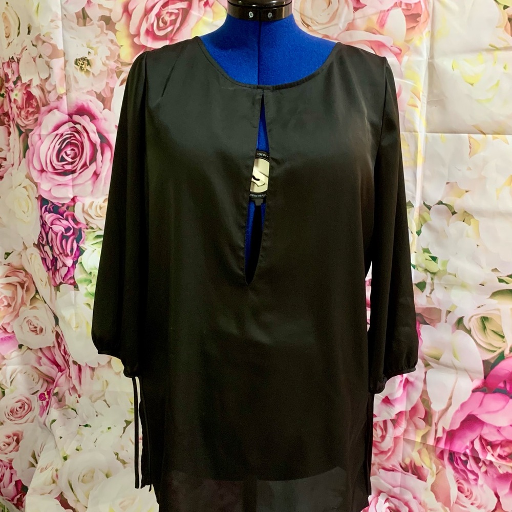 Silky Black Tunic Length Blouse